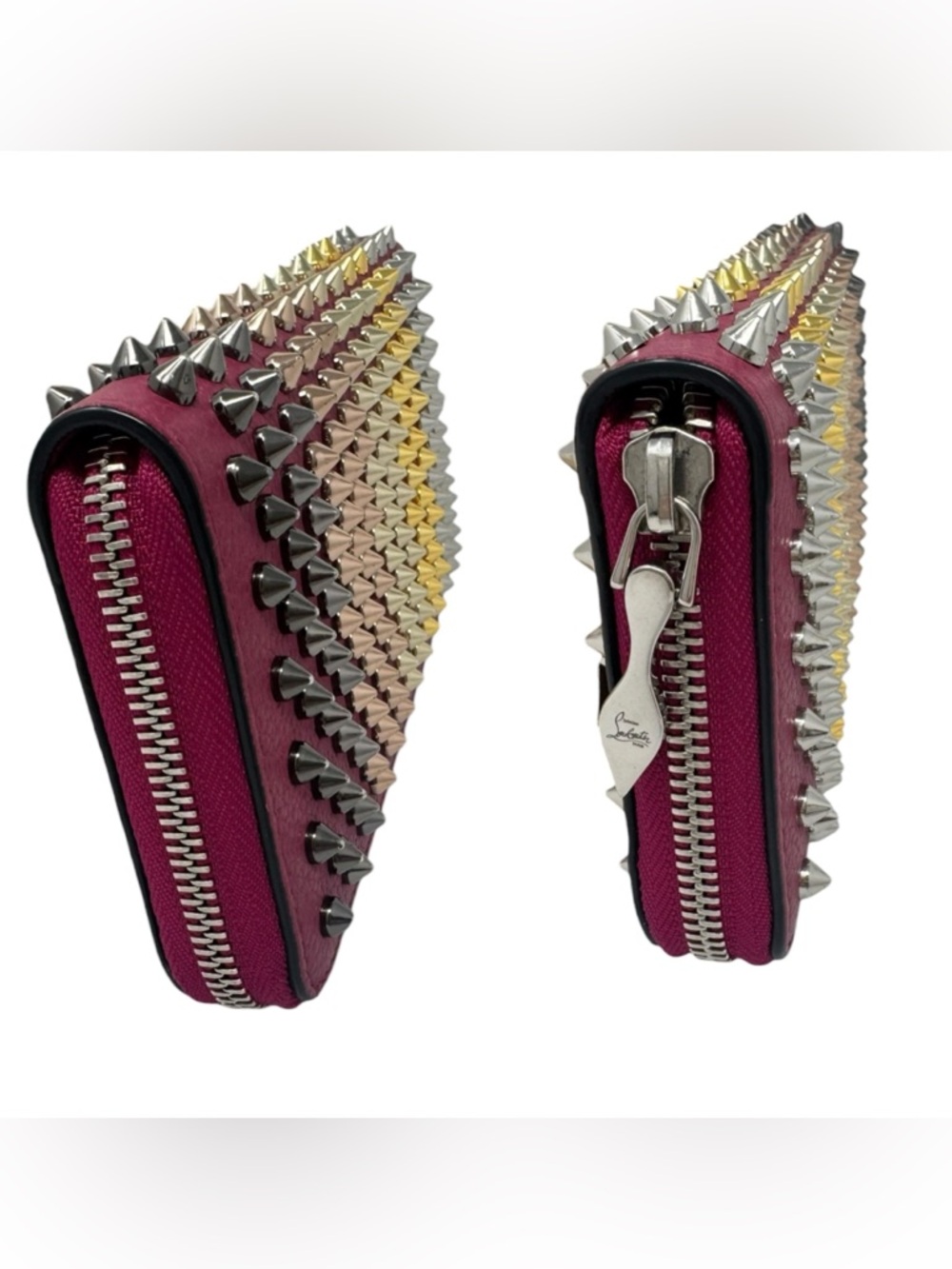 ✨🛍️ Christian Louboutin Fuchsia Panettone Studded Long Zip Around Wallet - Picture 2 of 6